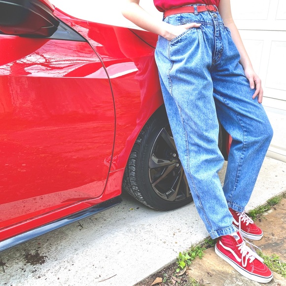 ACID WASH High Waisted Pleated 80’s Jeans  6 - Picture 2 of 8